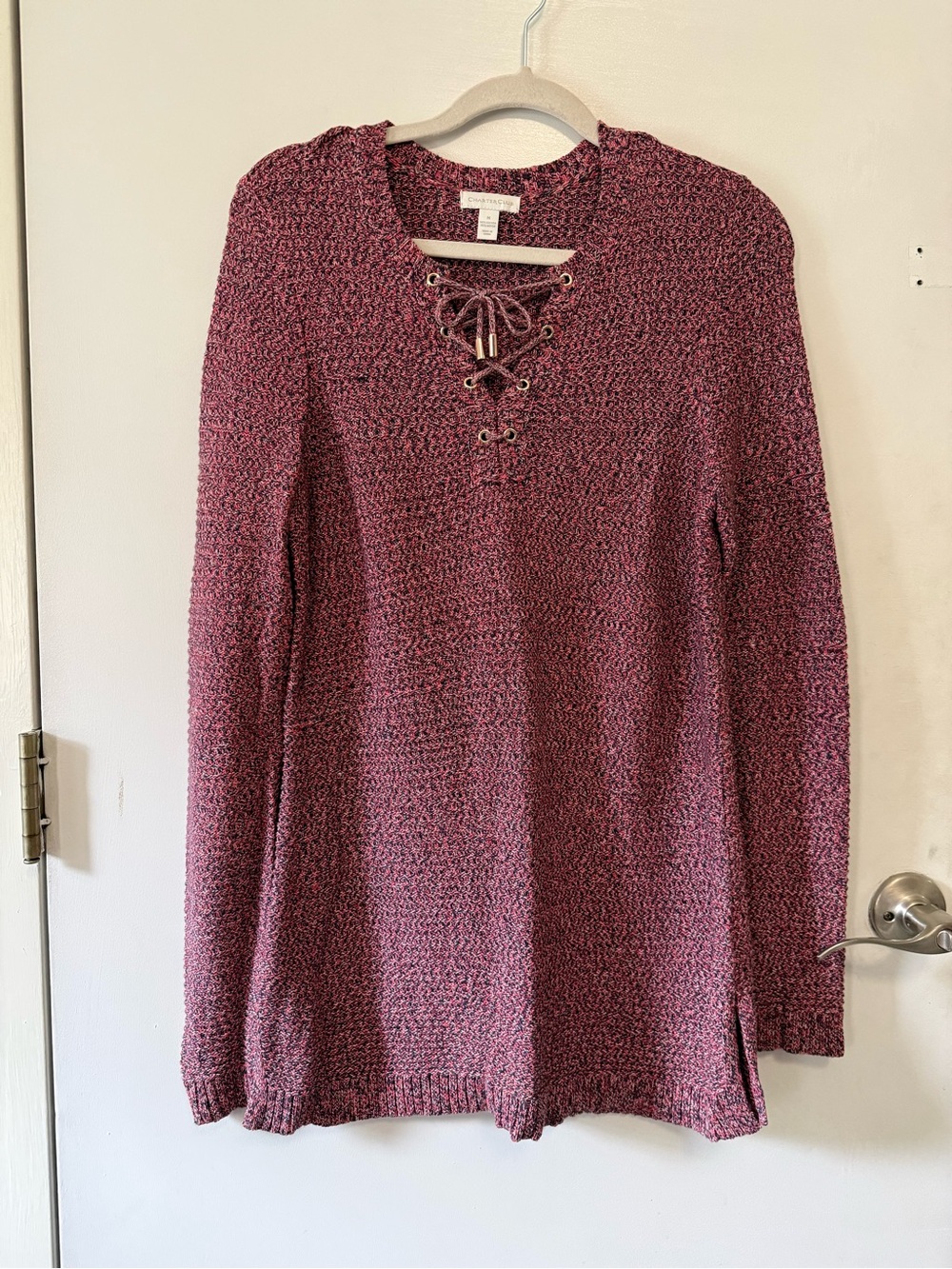 Charter Club Burgundy Lace-Up Knit Sweater Dress Size M